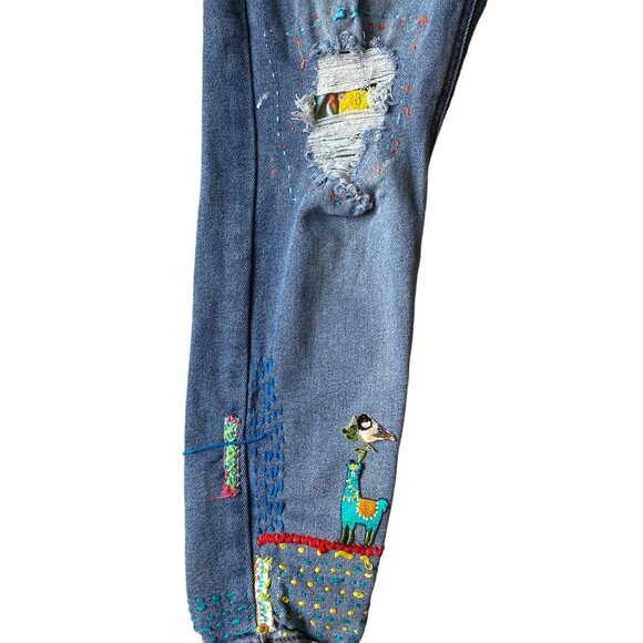 No Bo High Rise Skinny Jeans Womens JR 13 Button Fly Embroidered Patches Skater - Picture 2 of 11